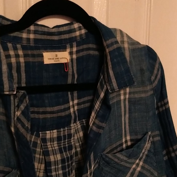 Thread & Supply Blue Plaid Shirt S NWOT - Picture 4 of 6